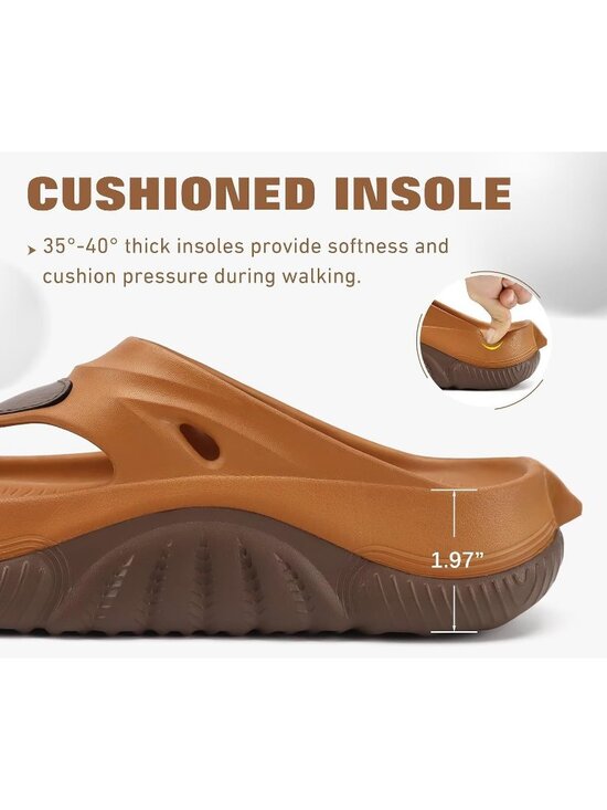 Men\'s Khaki And Brown Orthopedic Footbed Flip Flops Fabric Open Toe Sandal Shoes main image 5